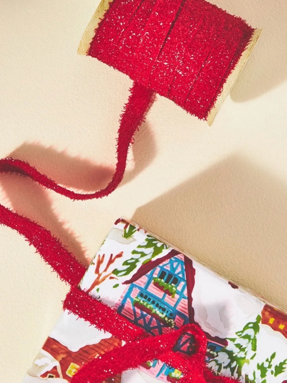 Anthropologie Make It Merry Red Eyelash Gift Wrap Ribbon New